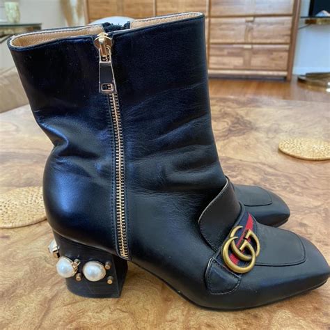 gucci black rhinestone boots|gucci ankle boots with pearls.